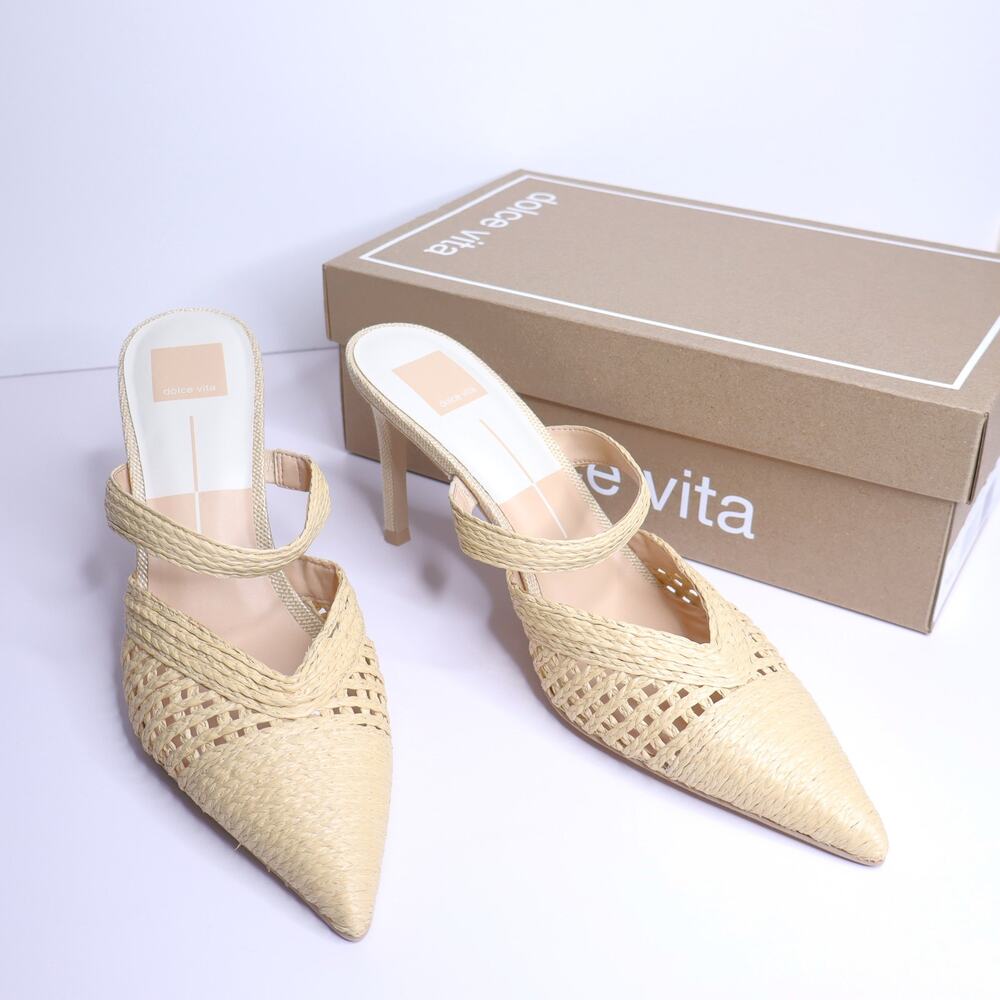 DOLCE VITA Kaline Heeled Mule Sandals NIB Light Natural Raffia Women's 10